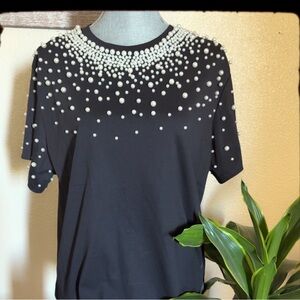 Black Pearl-Embellished Short Sleeve Tee